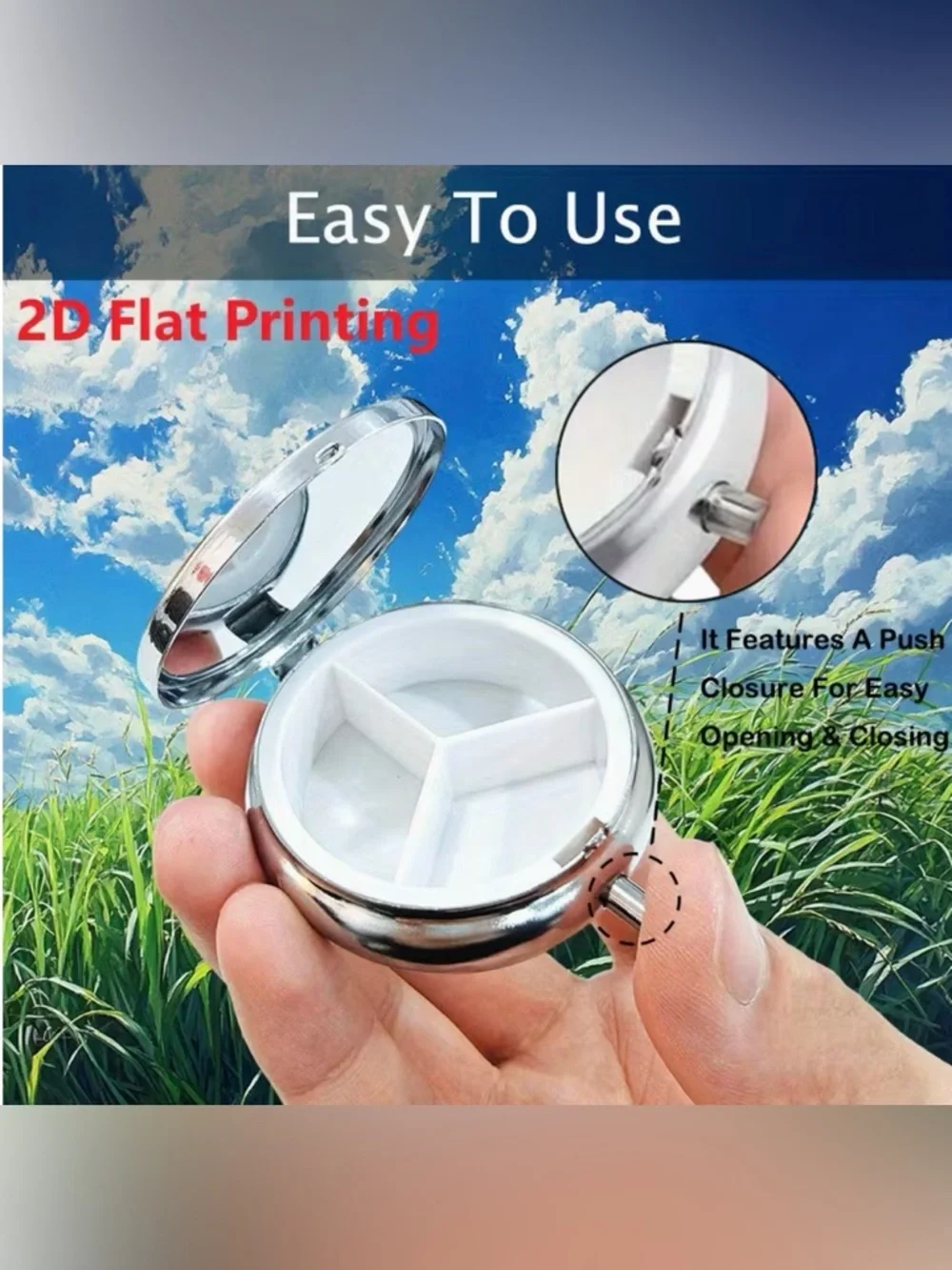 Floral Nature Inspired Pill Organizer 3-Compartment Compact Pill Case New - Picture 4 of 6